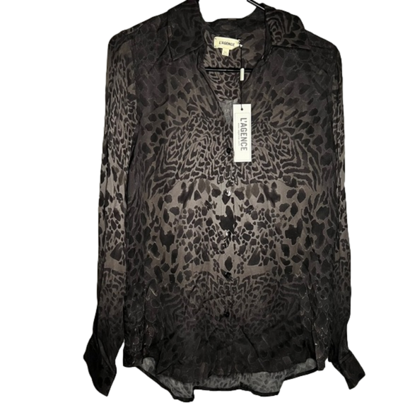 L'AGENCE Tops - L'AGENCE Nina Leopard Velvet Burnout Silk Blouse